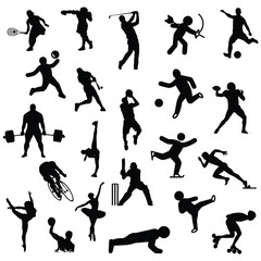 sports, silhouette, athlete, action, running, jumping, soccer, football, basketball, baseball, tennis, volleyball,
