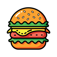 Flat Burger Vector Illustration on White Background. Modern Fast Food Icon.