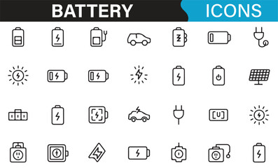Icon collection showcasing various battery types and charging methods