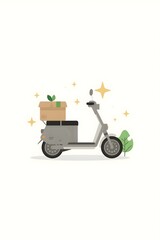Eco-Friendly Delivery Scooter Illustration with Package – Clean Transport Concept