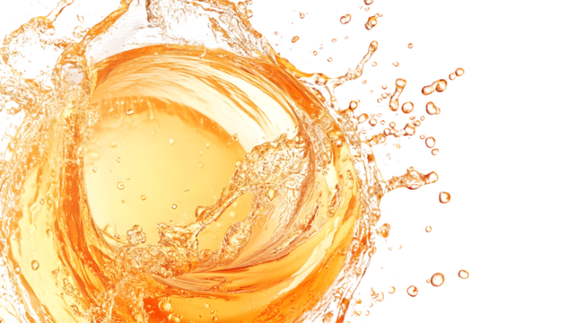 Vibrant Circular Peach Juice Splash Swirl with Peach Floating Isolated
