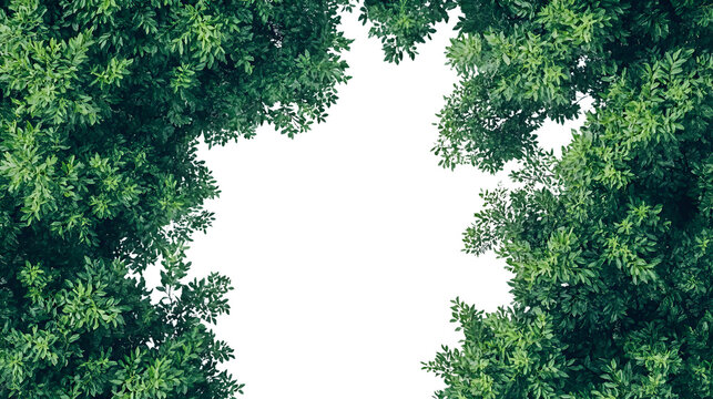 Lush Top View Green Foliage Tree on White Background for Designs