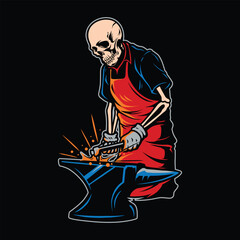 Skeleton Blacksmith Vector Illustration