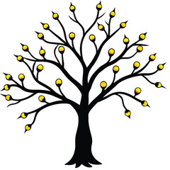Obraz premium Stylized black tree with glowing yellow buds on white background vector