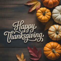 Autumnal pumpkins and leaves with greeting thanksgiving