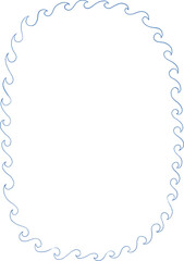 Blue whimsical line art frames. Oval and rectangular decorative sea summer border with wavy, whimsy, Mediterranean, coastal style. Coquette summer design, posters, invitations in trendy fishermancore