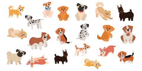 Cute Various Dog Breeds With Playful Poses Illustration Collection