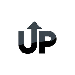 Bold, minimalist "UP" logo design on a black background.