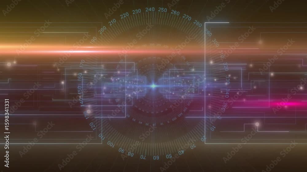 Poster glowing beam sweeping triggers display forming circuitry and rotating scale visualizing diagnostics