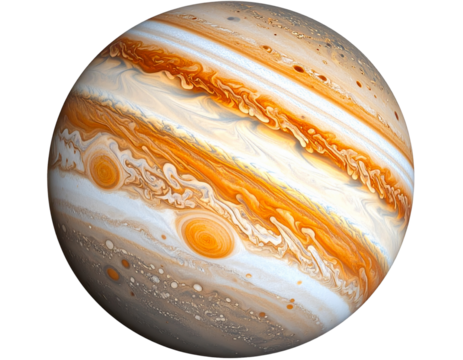Top-Down View of Jupiter Planet with Colorful Gas Layers – Astronomy PNG