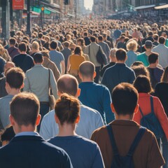 Crowd walking down city street people