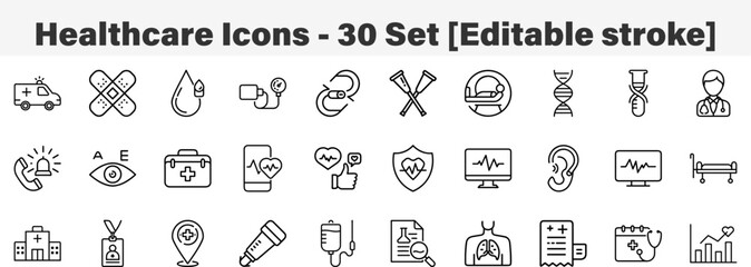 Medical and Healthcare Services Line Icon Set