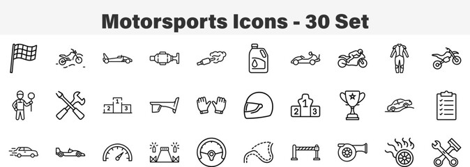 Motorsports and Car Racing Glyph Icon Set