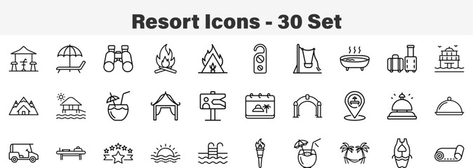 Hotel and Resort Services Vector Icon Set for Travel