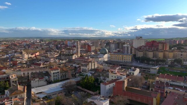 Figueres, Dali Theater-Museum. Drone view of museum of surrealist artist Salvador Dali, in Figueres, Catalonia, Spain.