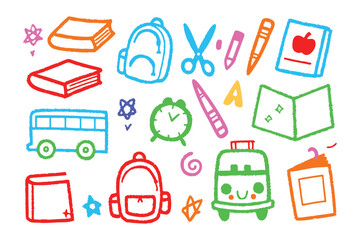 Doodle School Supplies: A whimsical illustration of colorful school supplies arranged artfully, evoking a sense of playful anticipation for education. 