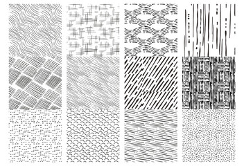 Hand-drawn Engraving Style Seamless Textures – Abstract Monochrome Line Patterns