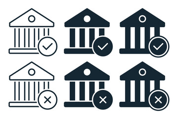 Bank icon with checklist and cross sign. Illustration vector