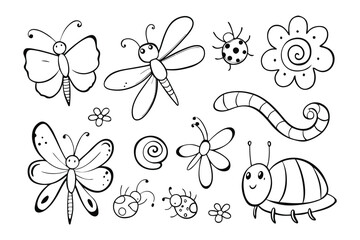 Whimsical Insect Doodle: A charming collection of hand-drawn insect illustrations, exuding a playful and artistic aesthetic, ideal for projects