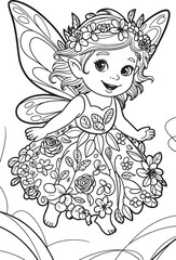 cute baby angel floral line art royalty free premium quality