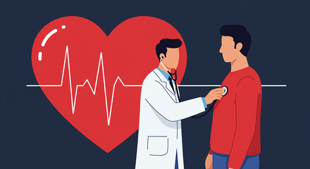 Doctor Examining Patient's Heartbeat with Stethoscope Illustration