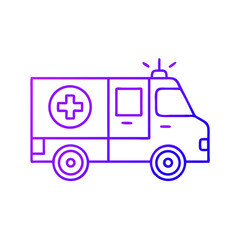 Ambulance emergency vehicle icon in outline style with purple accents  