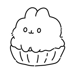 Cute animals cartoon in cupcake dessert line art outline illustration 