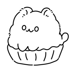 Cute animals cartoon in cupcake dessert line art outline illustration 