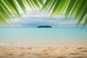 Fototapeta premium Tropical island ocean view with palm leaves beach sand