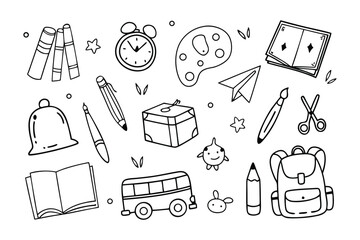 School Essentials: A collection of elementary school items for teaching or learning, with iconic stationery, accessories, and art supplies.