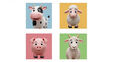 Obraz premium Four cartoon farm animals