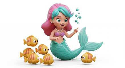 Naklejka premium Mermaid playful with fish