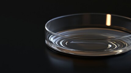 Transparent Glass Dish on Dark Surface with Soft Reflections