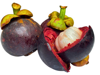 Opened and Whole Mangosteen: Revealing Tropical Fruit Interior (Transparent)
