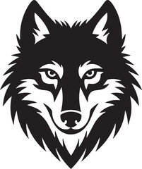 Stylized wolf head mascot vector graphic. Symmetrical wild animal logo icon for sports teams or branding. a167.eps
