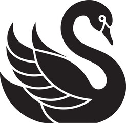 Elegant black swan silhouette vector illustration. A stylized, graceful waterbird with a beautifully curved neck and detailed wings, isolated on a white background for design.