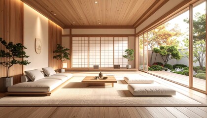 Zen Interior Design with Garden View and Natural Light