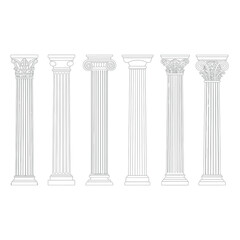 Obraz premium Collection of six classical ionic order architectural columns in a row