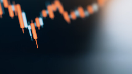 Financial Candlestick Chart: A close-up shot of a financial candlestick chart, vividly illustrating market trends, economic fluctuations, and investment analyses.