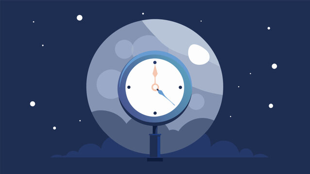 A clock stuck at midnight with a full moon shining above symbolizing the dreamers fear of time passing and the unknown future.. Vector illustration