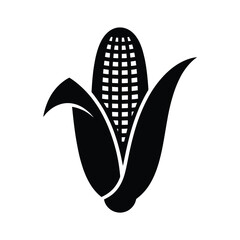 Simple black silhouette of an ear of corn with leaves