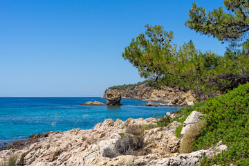 Rocky shores of the island of Thassos