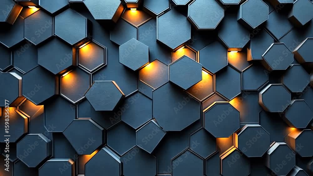 Wall mural dynamic hexagon pattern with warm light accents for modern design visuals background