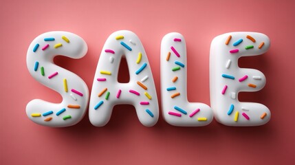 A colorful frosted doughnut with sprinkles on it that says Sale