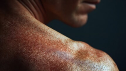 Fototapeta premium Close-up view of a man's shoulder showcasing skin texture and tone, highlighting the beauty of human form and natural features.