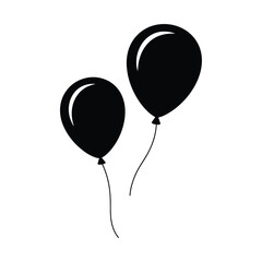Two black balloons floating on white background with strings