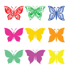 Obraz premium Butterfly Silhouette Collection Vector Art in different colors, An Enchanting Symphony of Elegance and Freedom