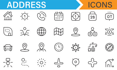 Icon set for location, contact, and address-related digital interfaces