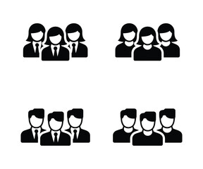 Simple Man Female Black Icons: Business Team, Group, People, Colleagues, Collaboration, Unity, Professional, Corporate, Workforce, Teamwork.