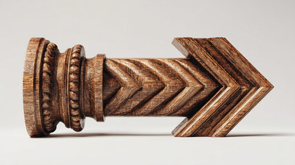 Detailed wooden arrow with decorative base pointing right on a neutral background